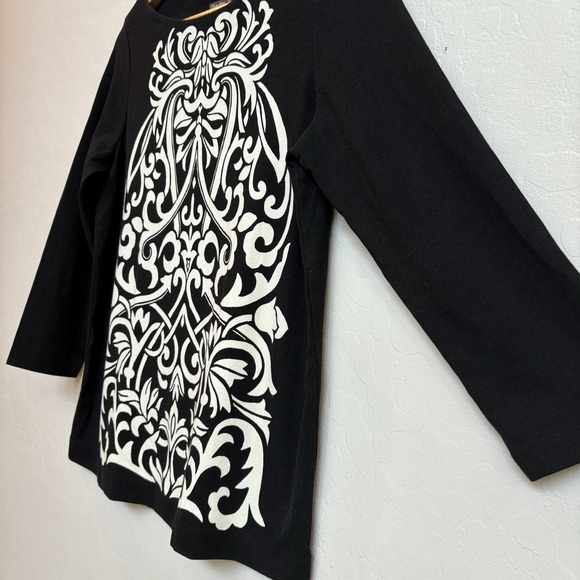 J. Mclaughlin Black Bainbridge Fabric Black 3/4" Floral‎ Vines Print Shirt Med - Picture 2 of 10